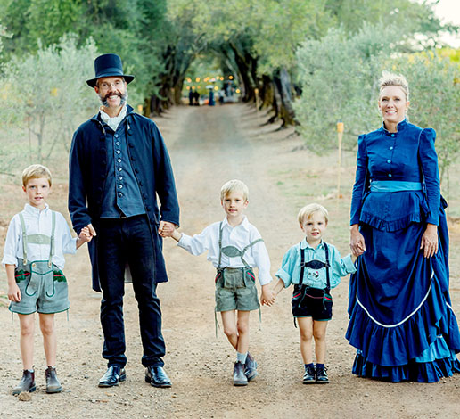The Hugh Davies family in vintage German costume for Schramsberg's 150th Anniversary