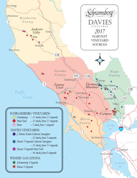 Schramsberg and Davies Vineyards 2017 harvest vineyard sources map.