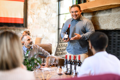 Wine educator at Davies Vineyards with guests