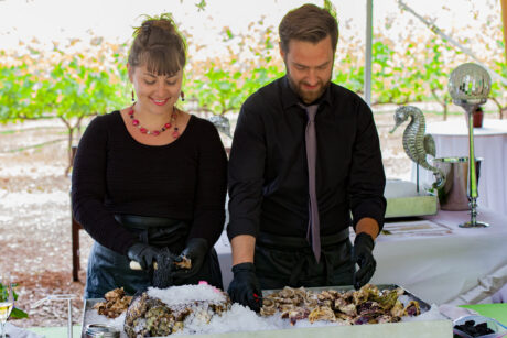 Oysters being shucked at J. Davies Vineyards