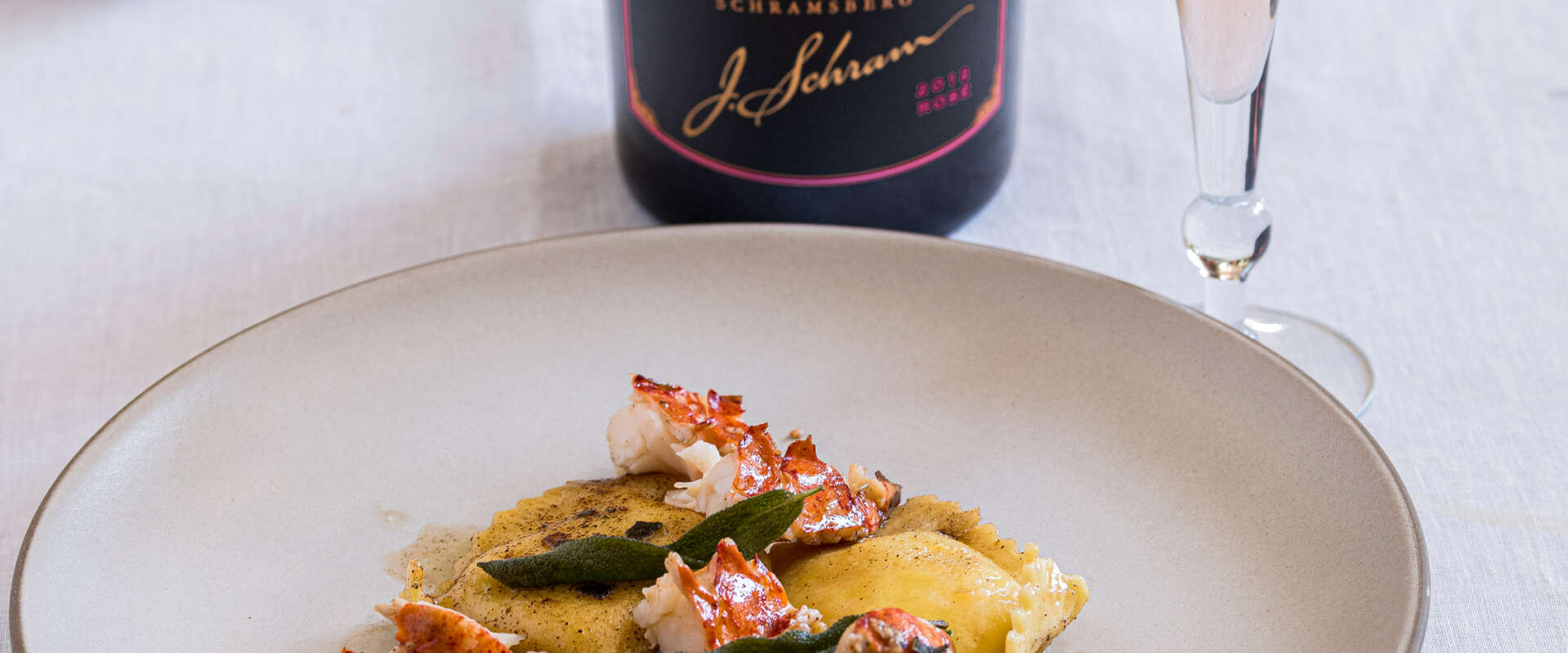 J. Schram Rosé paired with Lobster Ravioli with Sage Brown Butter Sauce