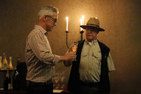 Miguel and Hugh Toasting Glasses