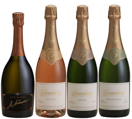 From left to right, a bottle of each: J. Schram, Schramsberg Brut Rosé, Schramsberg Crémant Demi-sec and Schramsberg Blanc de Blancs