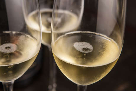 Tiny bubbles floating to the top of glasses filled with Schramsberg sparkling wine