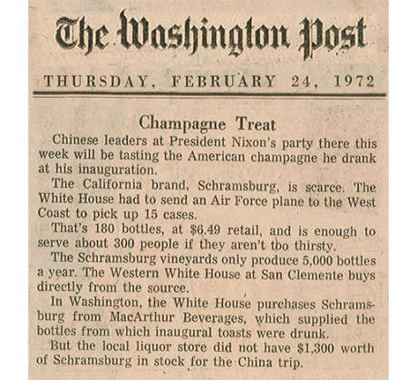 February 24, 1972 Washington Post newspaper clip on r the "Toast to Peace" in China