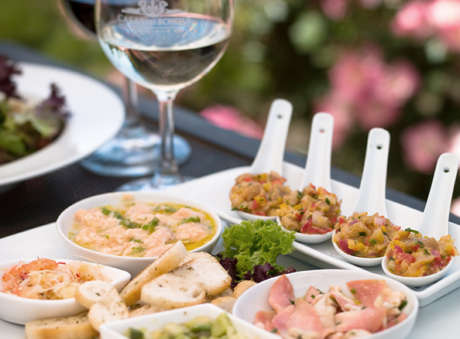 Schramsberg sparkling wine paired with savory appetizers.