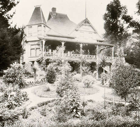 J. Schram Victorian house and front formal gardens, circa 1875